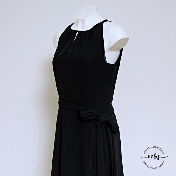 Tahari ASL Ruched Neck Waist Tie High Low Sleeveless Midi Dress - Picture 8 of 12